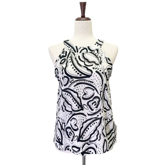 NWT C&C California Summer Linen Halter Top Black & White Print Size Small NEW - Picture 1 of 13